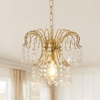 Maison Ornate Modern Crystal Water Drop Gold E27 Chandelier with curved arms and crystal beads.