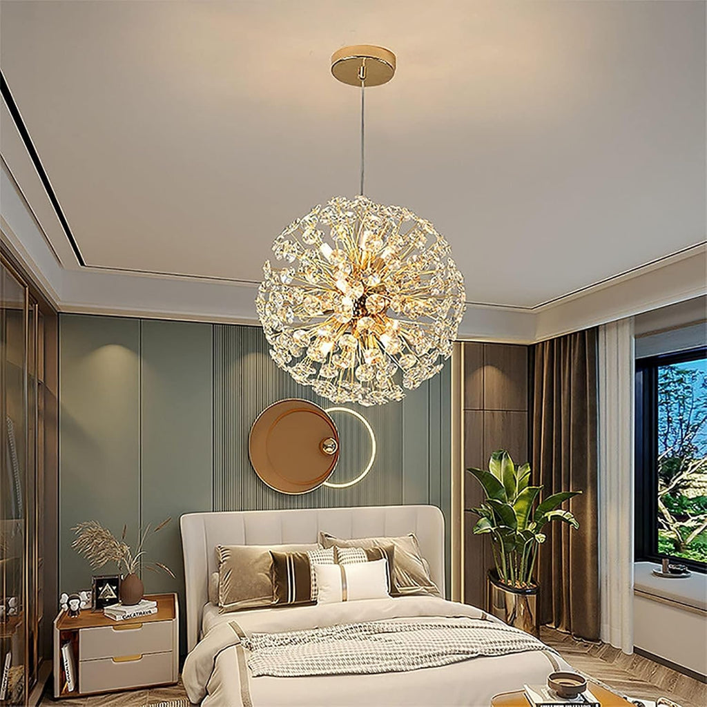 Maison Ornate Modern Crystal Ball LED Raindrop Chrome Chandelier with shimmering crystal accents.