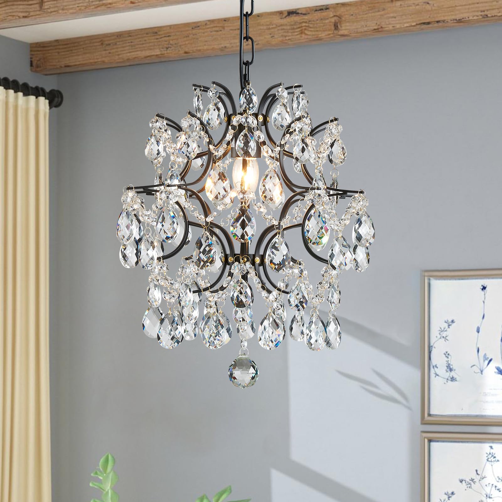 BESTIER Modern gold chandelier crystal raindrops lighting ceiling light dining room bathroom bedroom living room 1 E27 bulb required d32cm x h40cm