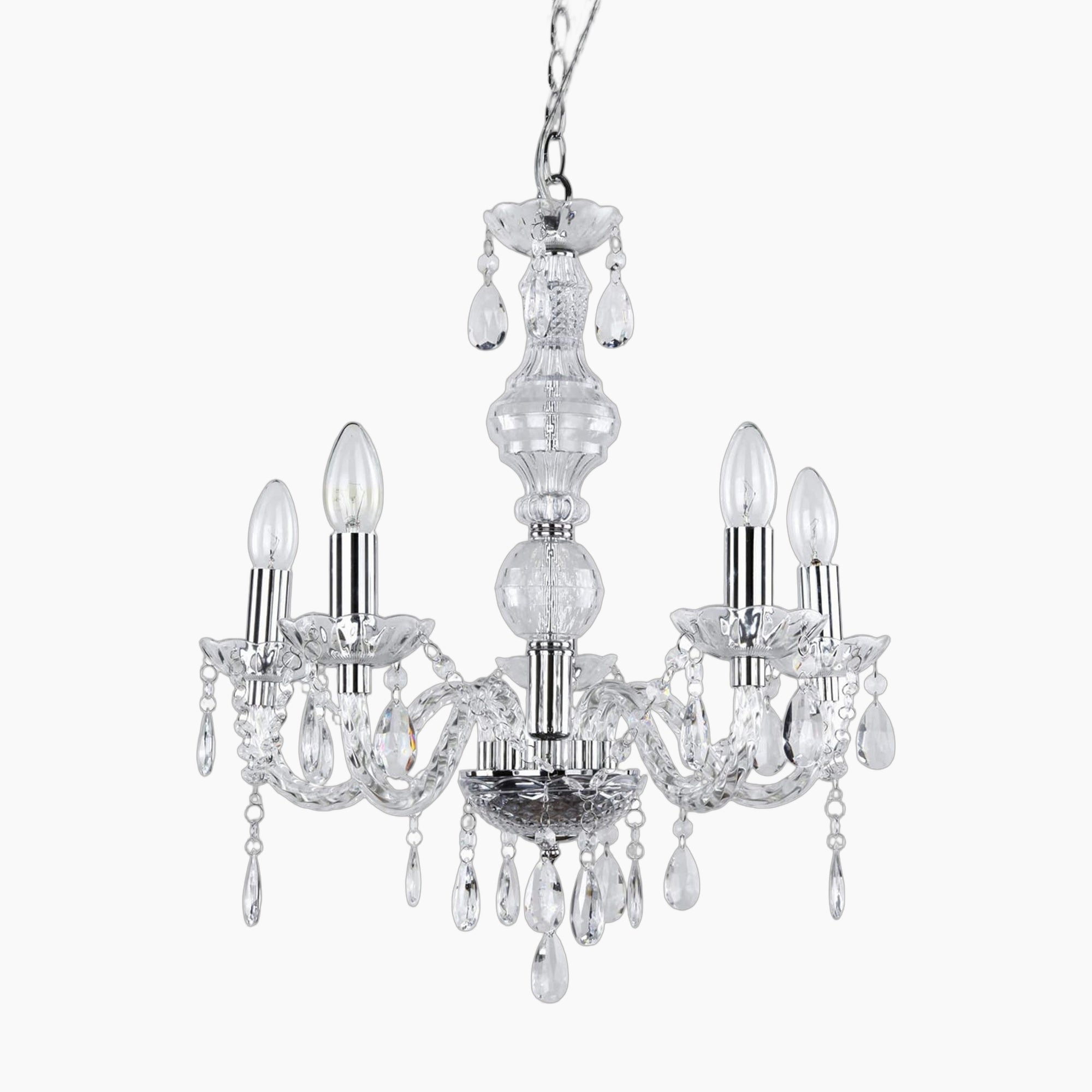 Vintage Crystal 5-Branch Chrome Chandelier