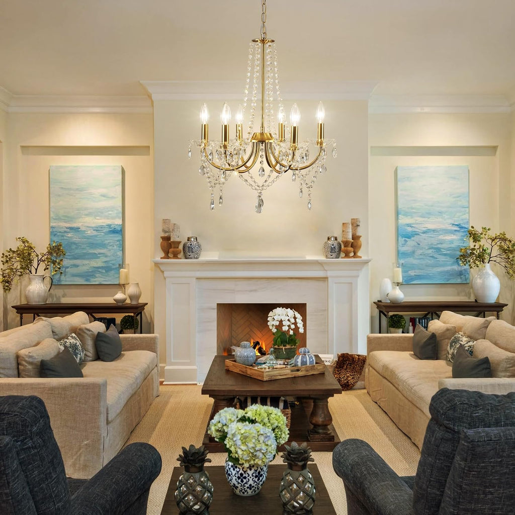 Maison Ornate Modern Metal Crystal Indoor Room Chandelier with elegant crystals and sleek metal design, shining overhead.