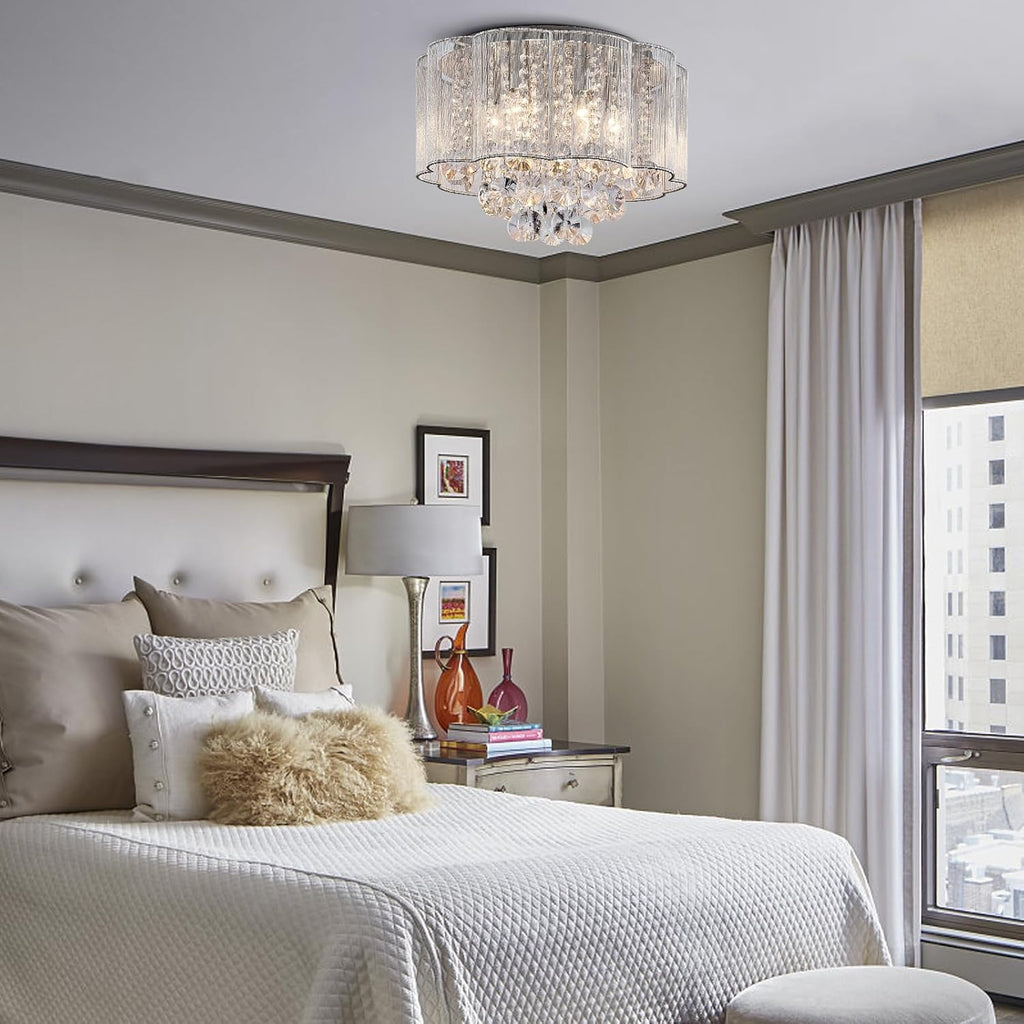 Maison Ornate Modern Round Metal Crystal Hallway Chandelier with sparkling crystals and an elegant, luxurious metallic finish.