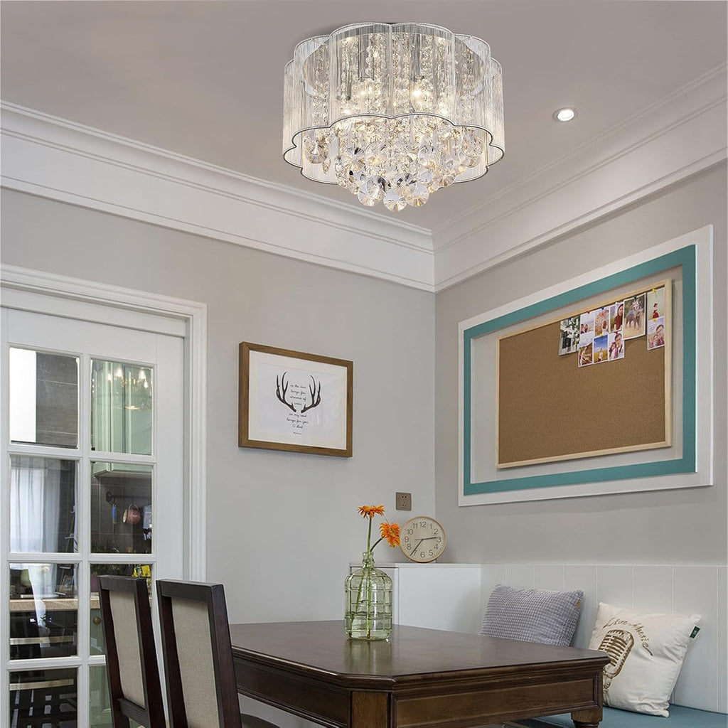 Maison Ornate Modern Round Metal Crystal Hallway Chandelier featuring elegant crystals and sleek metal detailing.