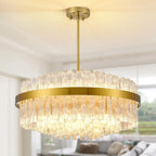 Maison Ornate Modern Round Chandelier with gold accents and clear crystals, elegantly suspended.