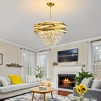 Maison Ornate Modern Gold Crystal Chandelier K9, 5 tier round design with sparkling crystals.