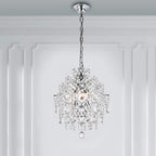 Maison Ornate Crystal Ball Chandelier features three drop shades and hangs elegantly from a chain.