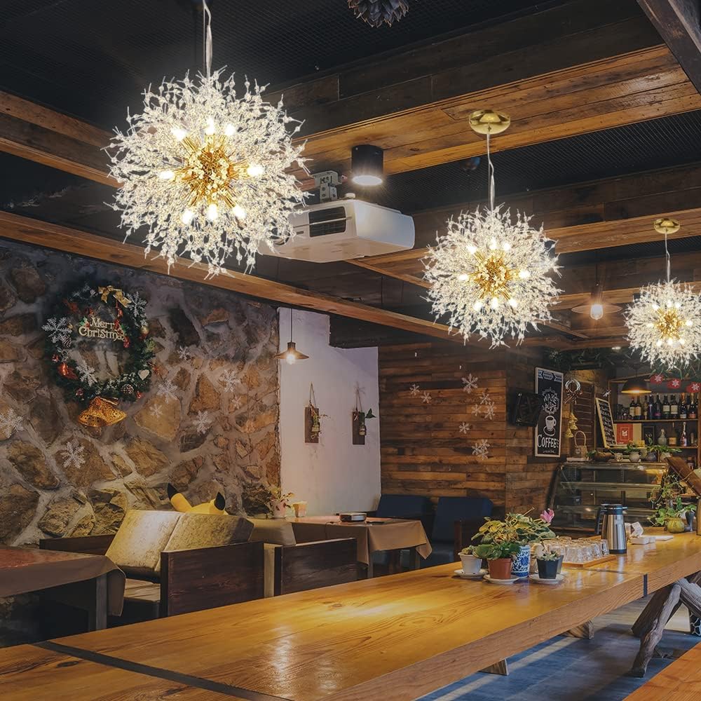 Maison Ornate Modern Gold Dandelion Design Crystal Ball Chandelier with shimmering gold accents and crystal spheres.