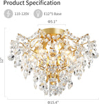 Modern gold 5-light chandelier with cascading crystals, E12 bases, and elegant globe design.