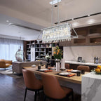 Maison Ornate Modern Rectangular Chrome Crystal Chandelier with K9 Pendants, elegant and sparkling.