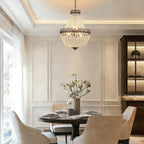 Maison Ornate Vintage Crystal Chandelier with adjustable black gold chain, sparkling glass accents, elegant silhouette.