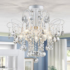 Elegant modern gold chandelier with curved arms, crystal accents, and five sparkling lights.