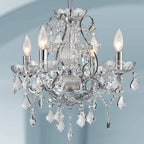 Maison Ornate Modern Crystal Chrome Metal Luster chandelier with four lights and crystal pendants.