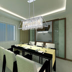 Maison Ornate Modern Rectangular Chrome Crystal Chandelier with K9 pendants, elegant and contemporary lighting fixture.