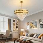 Maison Ornate Modern Gold Crystal Chandelier K9, 5-tier round design with sparkling crystals.