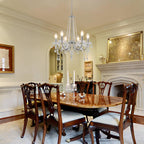 Maison Ornate Modern Vintage Style Crystal Hanging Light chandelier, sparkling crystals and elegant metallic frame.
