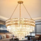 Maison Ornate Golden Lustre Round Crystal Pendant with layered K9 crystals and a gold frame.