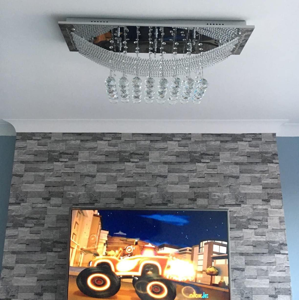 Maison Ornate Modern K9 Crystal Rectangular Ceiling Light with chrome finish, sparkling and luxurious.