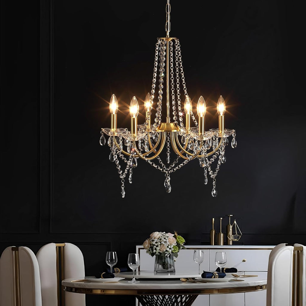 The Maison Ornate Modern Metal Crystal Chandelier features intricate crystal details and sleek metal accents.