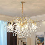 Maison Ornate Modern Gold Crystal Ceiling Light with 9 adjustable arms and crystal-like ornaments.