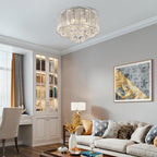 Maison Ornate Modern Round Metal Crystal Hallway Chandelier, elegant circular design with sparkling crystal accents.