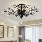 Maison Ornate K9 Crystal Chandelier in gold, black, silver boasts multiple branches and clear droplets.