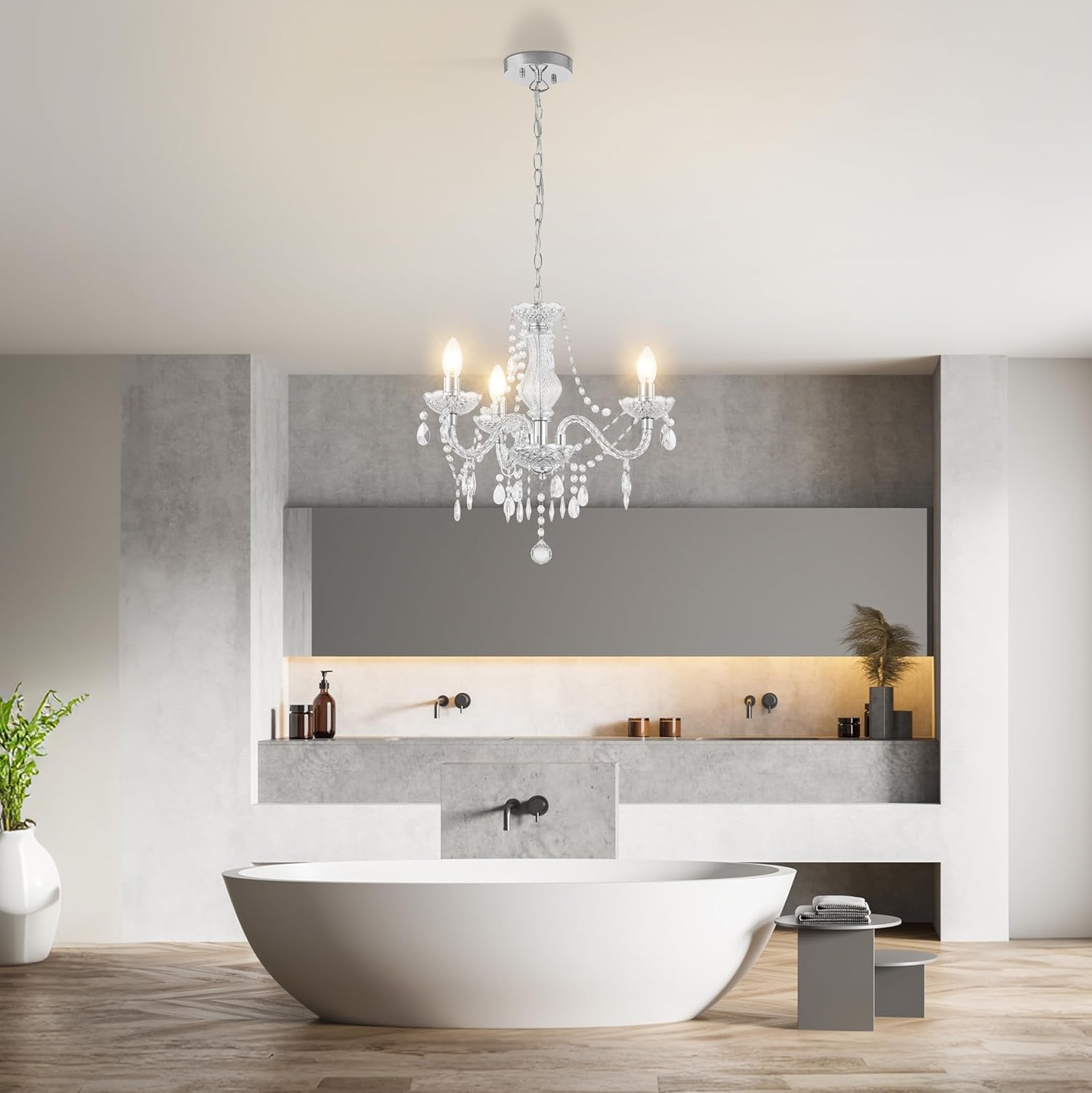 GyroVu Modern Living Room Chandelier - 3 Lights Crystal Miniature with Adjustable Chain, Versatile Acrylic Ceiling Light for Dining Room/Bedroom/Living Room