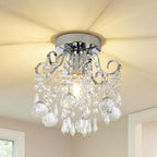 Maison Ornate Modern Crystal Ball Chandelier with chrome base, scrollwork, K9 crystal pendants, E27 illumination.