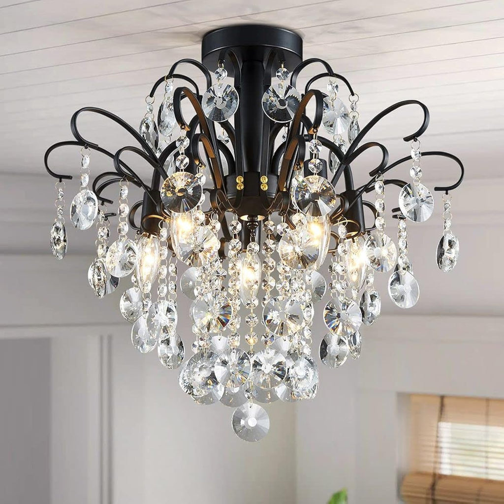 Maison Ornate Modern Gold 5-Light Crystal Ball Chandelier with warm bulbs and sparkling crystal accents.