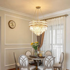 Maison Ornate Golden Lustre Round Crystal Pendant chandelier with intricate gold accents and sparkling crystals.