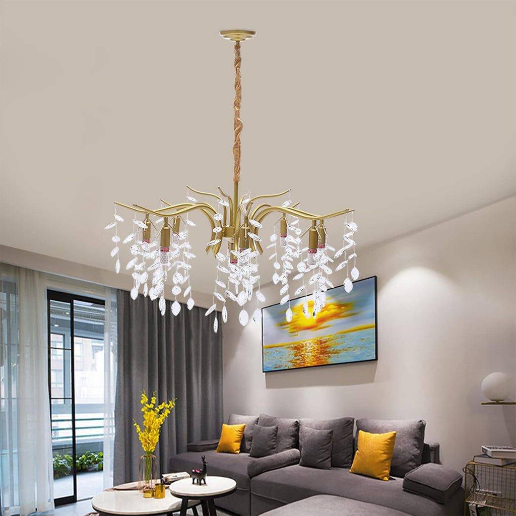 Maison Ornate Modern Gold Crystal Ceiling Light with 9 adjustable arms and elegant crystal accents.