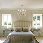 Maison Ornate Adjustable Vintage Style Crystal Bedroom Chandelier with intricate crystal details and metallic accents shines elegantly.