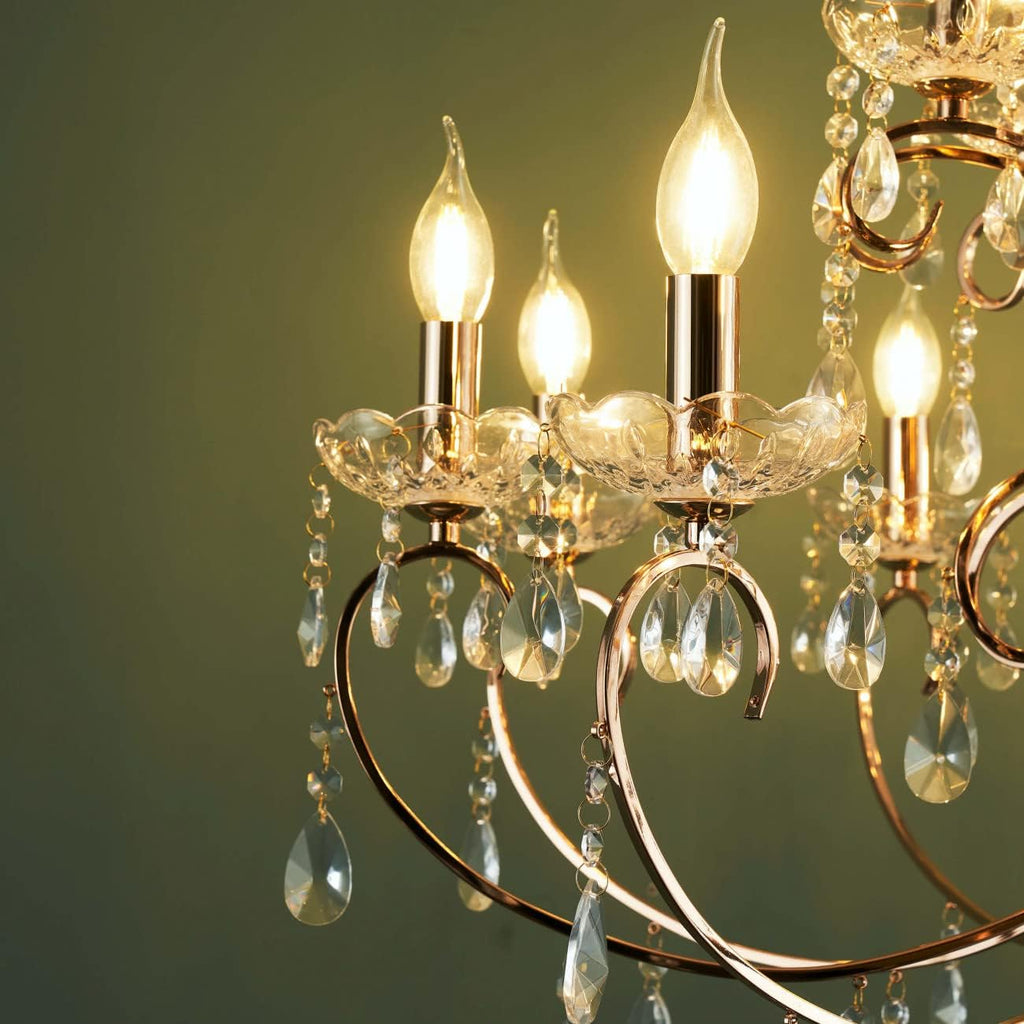 Maison Ornate Rose Gold Baroque Chandelier, 15 arms, glass candle bulbs, crystal ornaments.