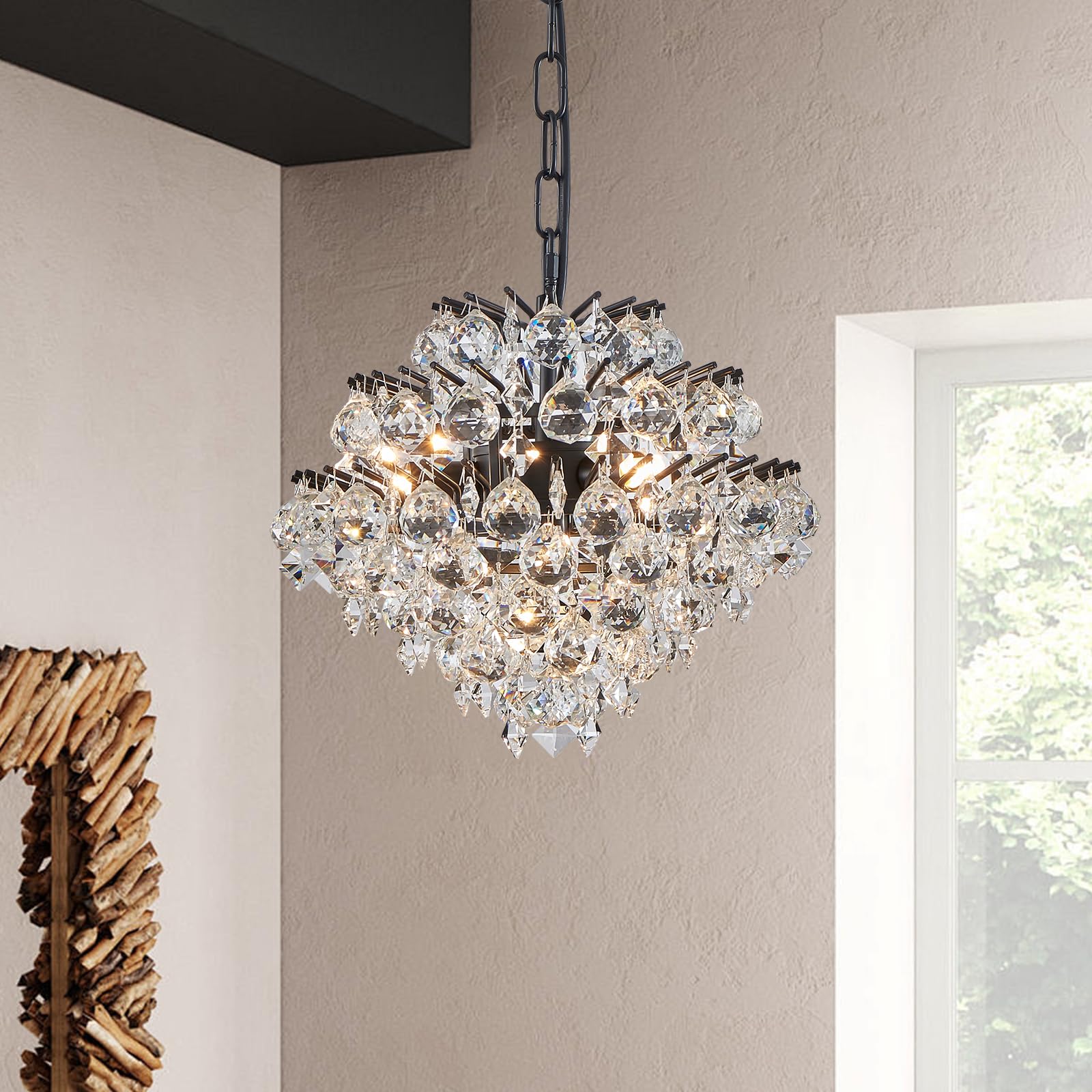 The Maison Ornate Modern Crystal Drop Chandelier with teardrop-shaped crystals and modern design.