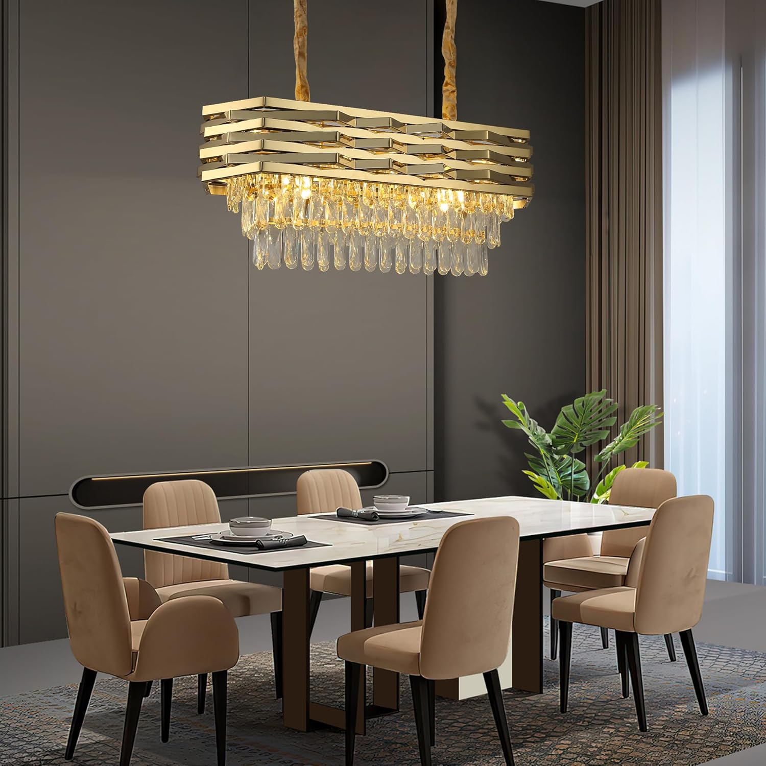 Maison Ornate Modern Oval Gold Crystal Stainless Steel Hallway Chandelier, elegant oval design, luxury lighting fixture.