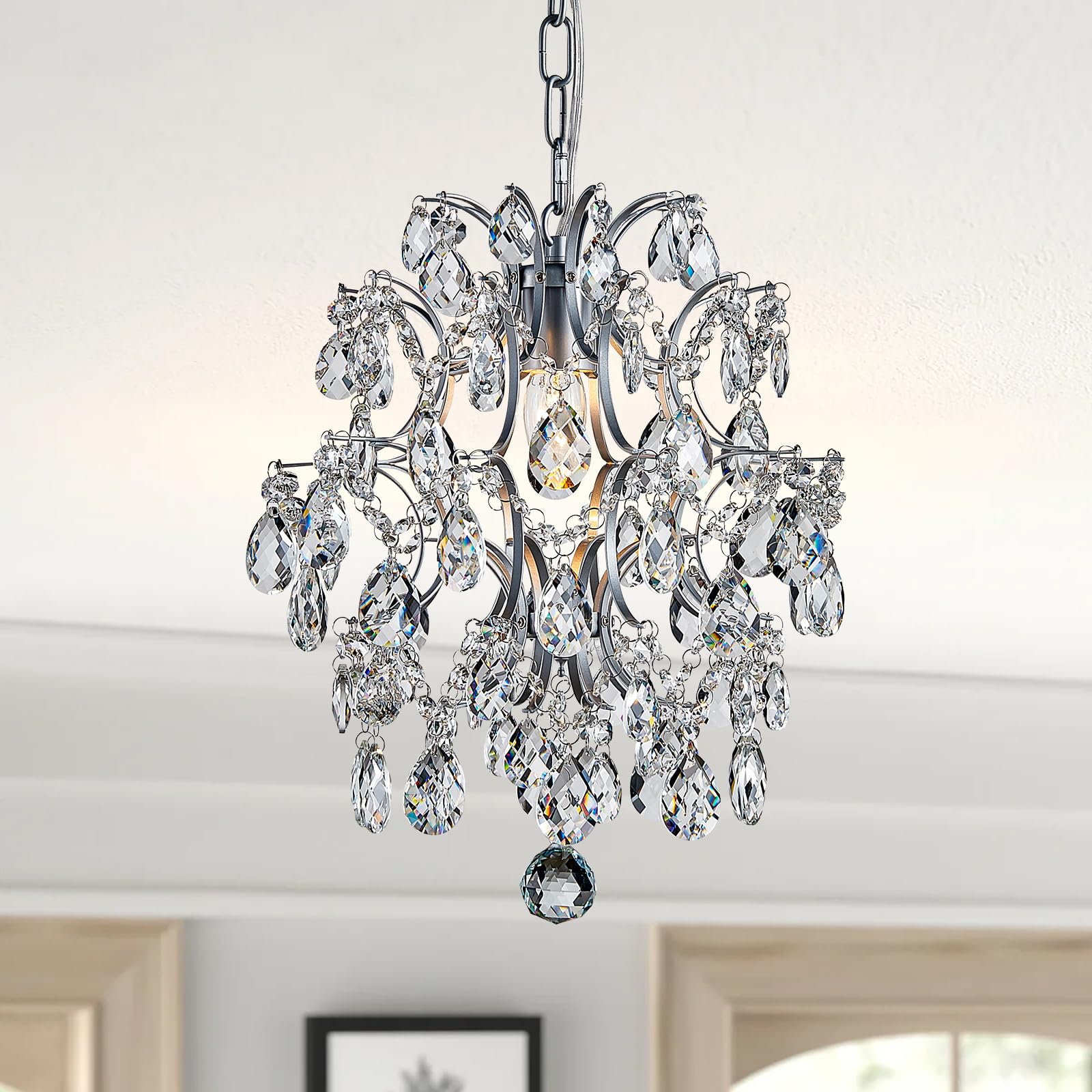 BESTIER Modern gold chandelier crystal raindrops lighting ceiling light dining room bathroom bedroom living room 1 E27 bulb required d32cm x h40cm
