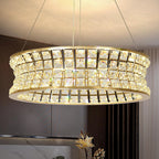 Maison Ornate adjustable gold LED crystal chandelier with modern design and bright, warm illumination.