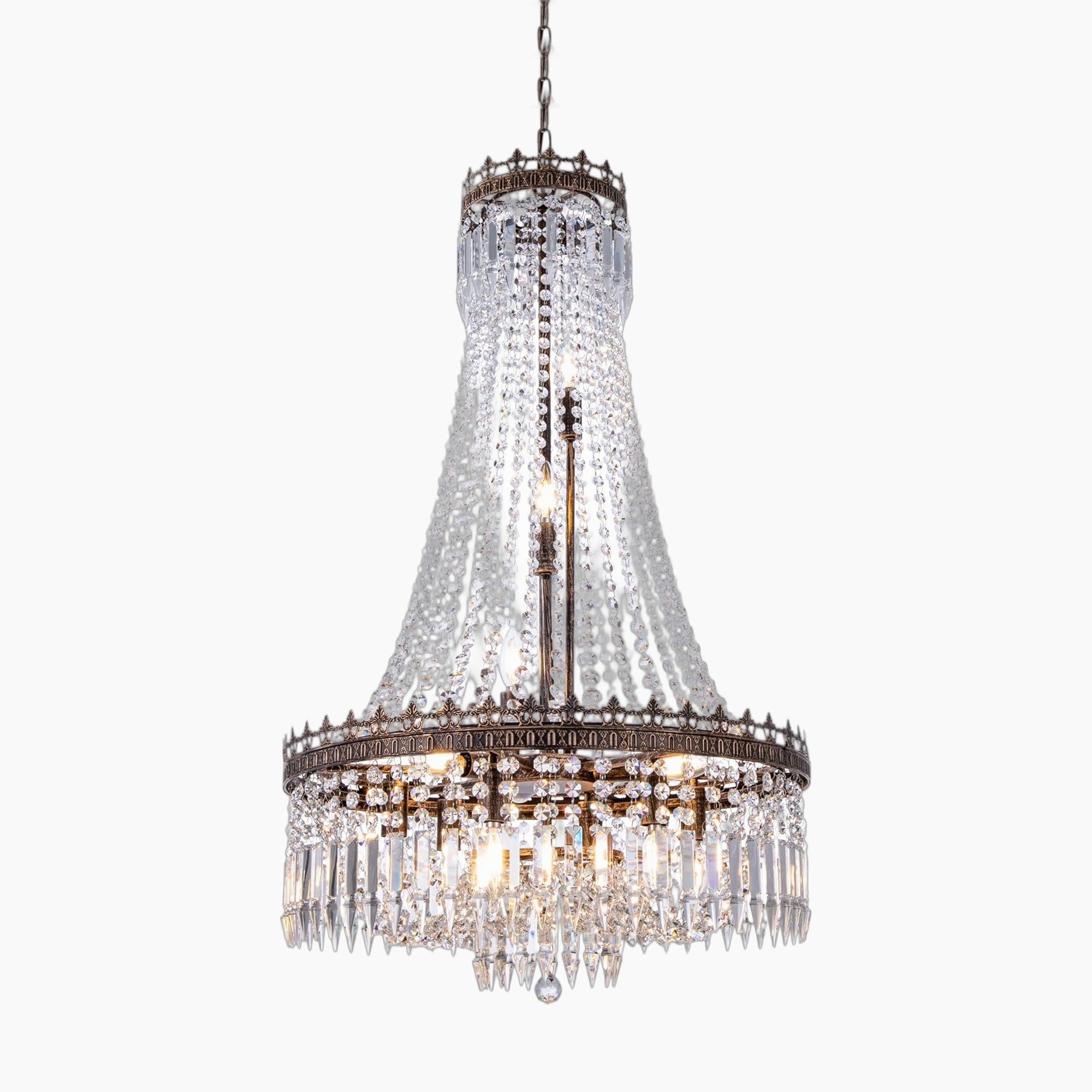 Vintage Crystal Chandelier with Polished Brass Elements