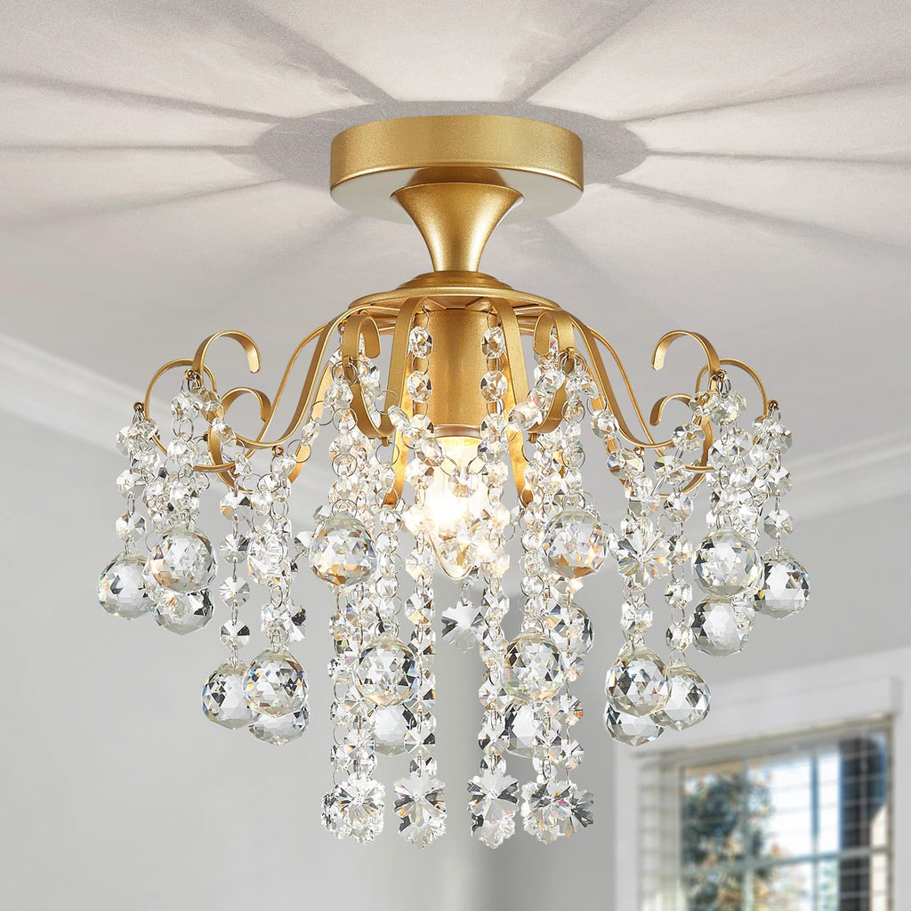 Maison Ornate Modern Gold 5-Light Chandelier features crystal ball design and sparkling gold finish.