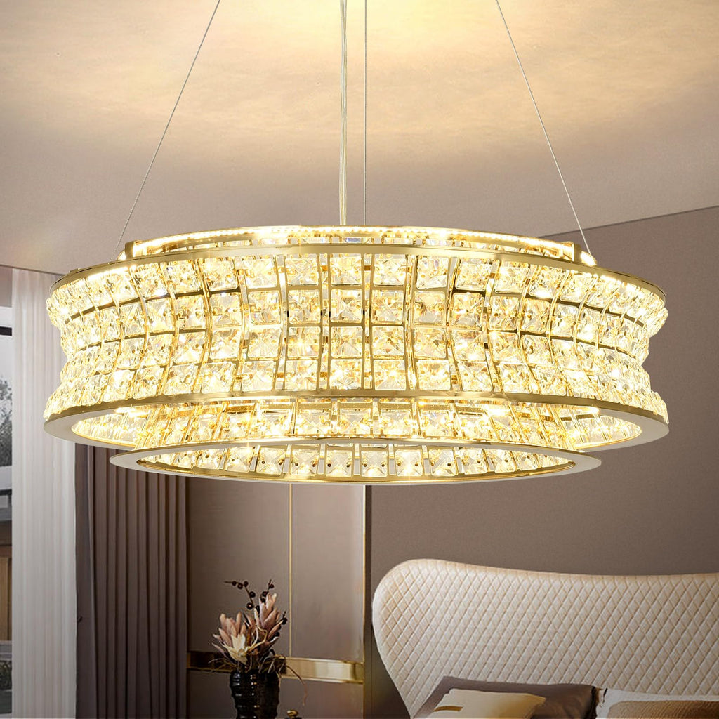 Maison Ornate Modern Gold Adjustable LED Crystal Bedroom Chandelier with elegant crystals and sleek gold detailing.