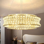 Maison Ornate Modern Gold Adjustable LED Crystal Bedroom Chandelier with elegant crystals and sleek gold detailing.