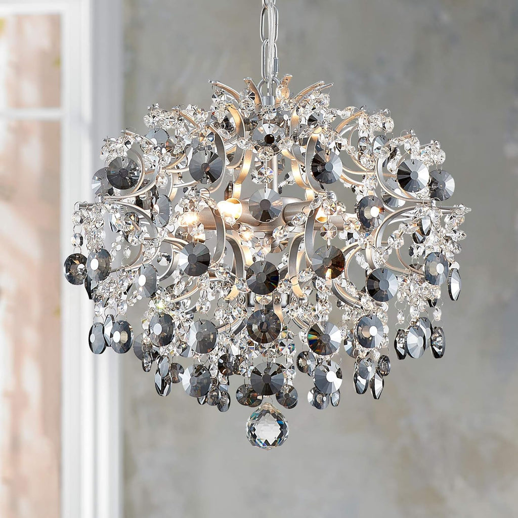 Maison Ornate Modern Crystal Ball chandelier with silver accents and cascading raindrop crystals.