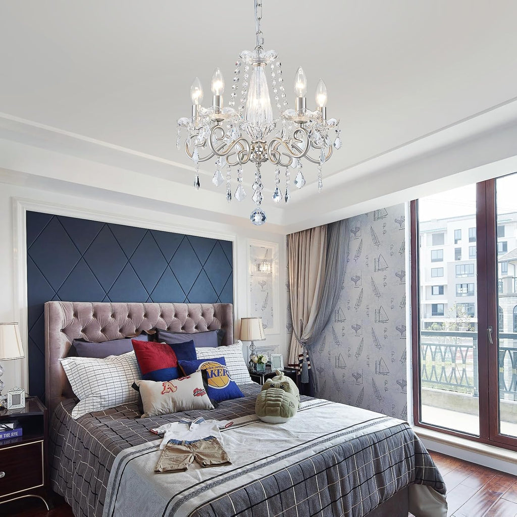 Maison Ornate’s Art Deco Crystal Flush Mount Chandelier, featuring geometric accents and sparkling crystal details.