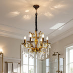 Maison Ornate Zinc Alloy Baroque Design Crystal Chandelier with crystal pendants and candle-style bulbs.