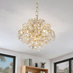 The Maison Ornate Modern Crystal Drop Chandelier features gold metal and elegant crystal drops.