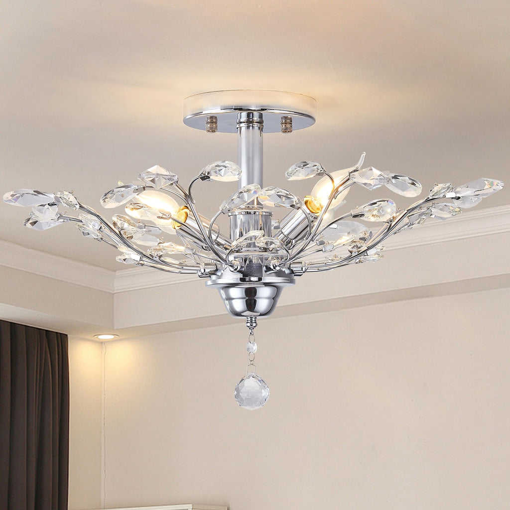 Maison Ornate K9 crystal chandelier in gold black silver with leaf accents, multi-bulb, central crystal pendant.