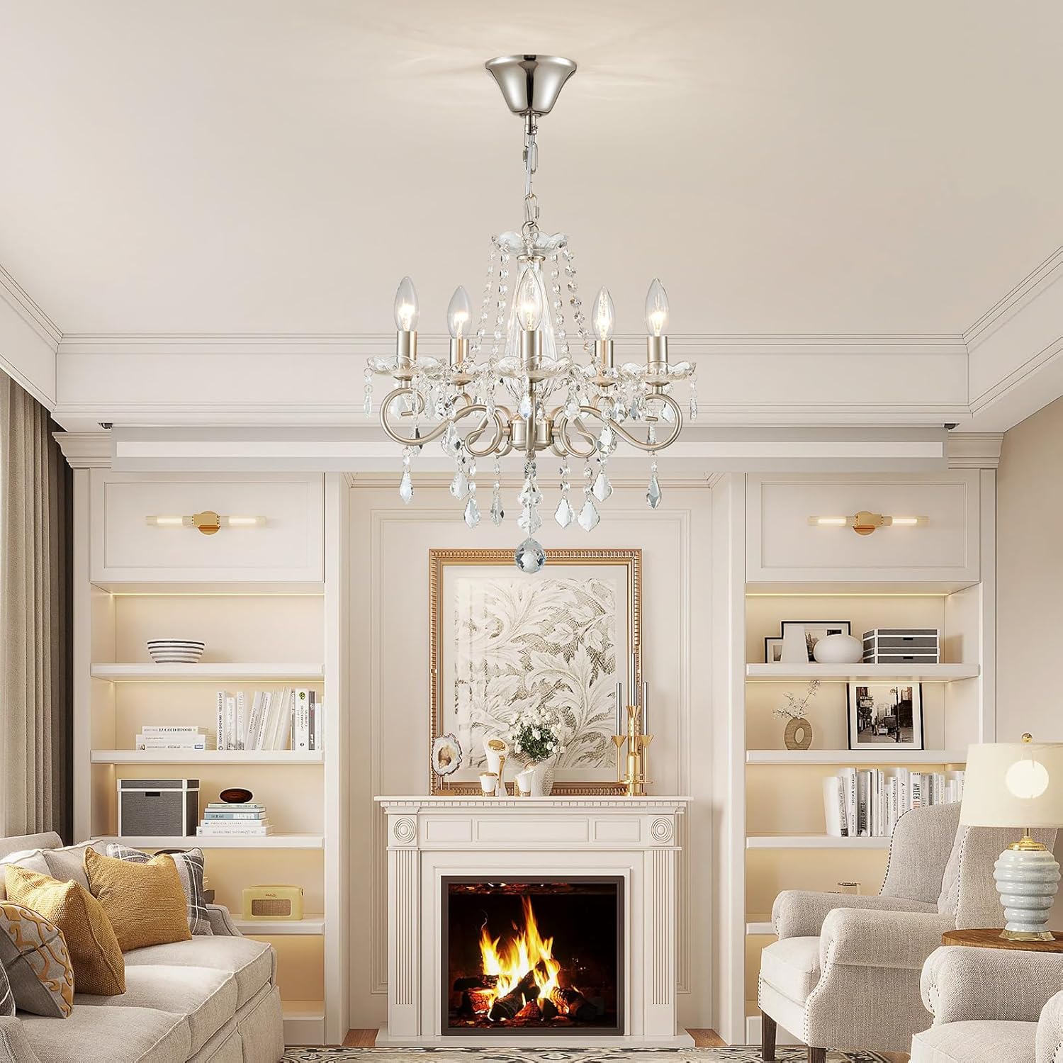 Maison Ornate Art Deco Crystal Flush Mount Chandelier with sparkling crystals and elegant metal detailing.