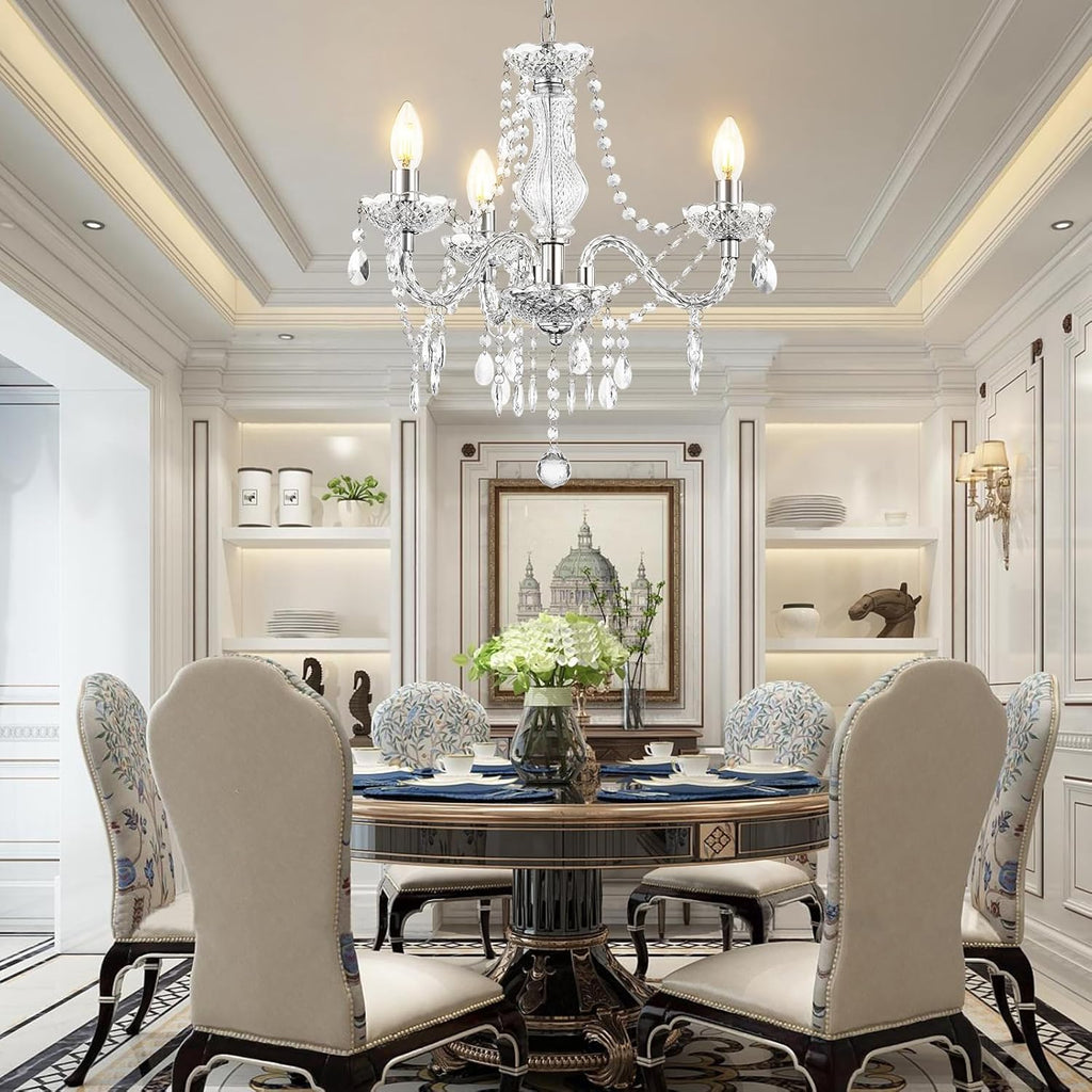 Maison Ornate 3-Light Adjustable White Acrylic Crystal Dining Chandelier with faceted details and modern elegance.