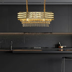 Maison Ornate Modern Oval Gold Crystal Stainless Steel Hallway Chandelier, elegant oval design, sparkling crystals.