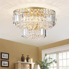 The Modern Gold Crystal Bedroom Chandelier LED has two tiers of sparkling crystals.