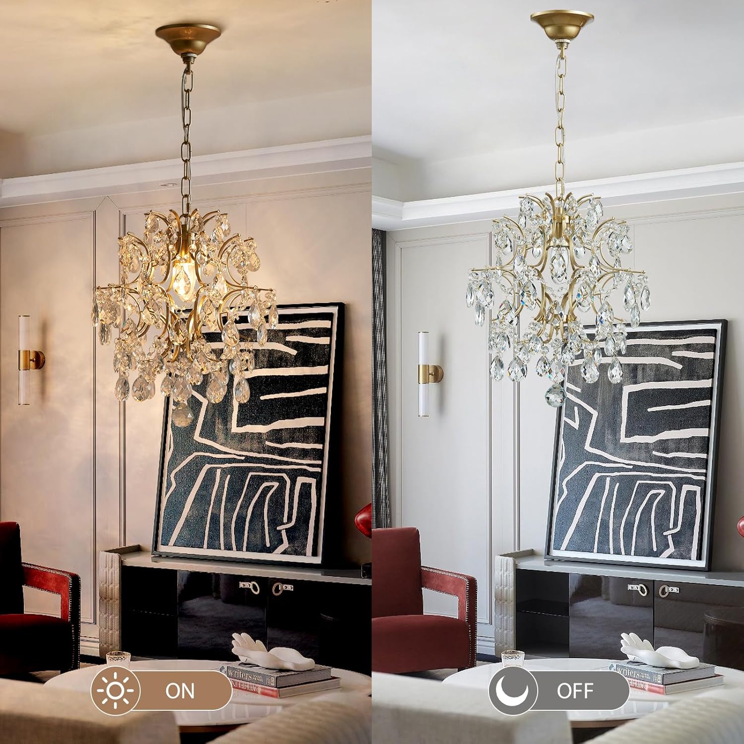 BESTIER Modern gold chandelier crystal raindrops lighting ceiling light dining room bathroom bedroom living room 1 E27 bulb required d32cm x h40cm